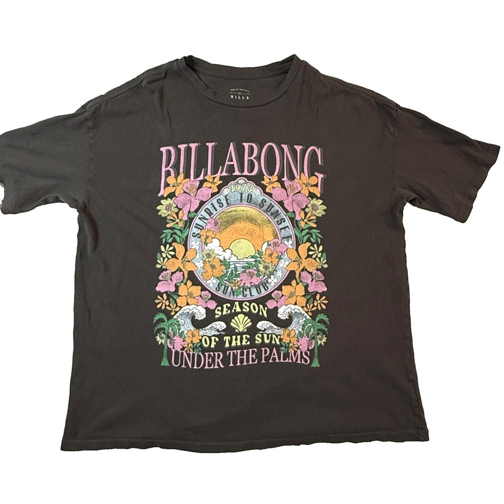 Billabong‎ TShirt Mens LG Brown Season Of The Sun Palms Surf Floral Y2K